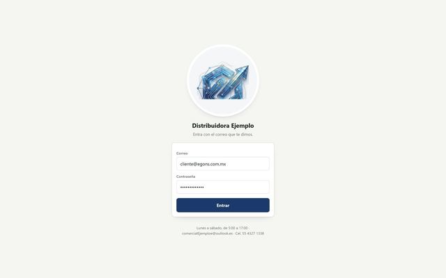 Pantalla de acceso del portal de clientes de EGONS