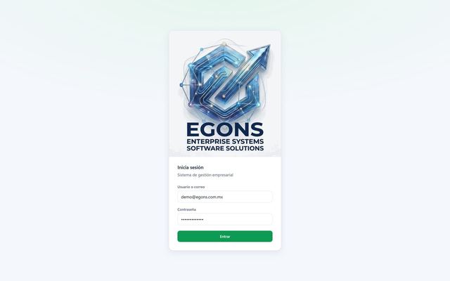 Pantalla de acceso del sistema EGONS
